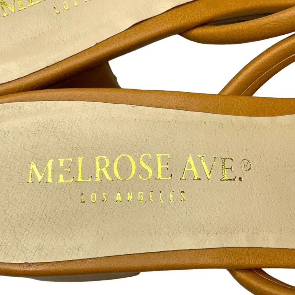 Melrose Ave Women's Tan Faux Leather Three‎ Strap Block Heel Sandals Size 8.5M